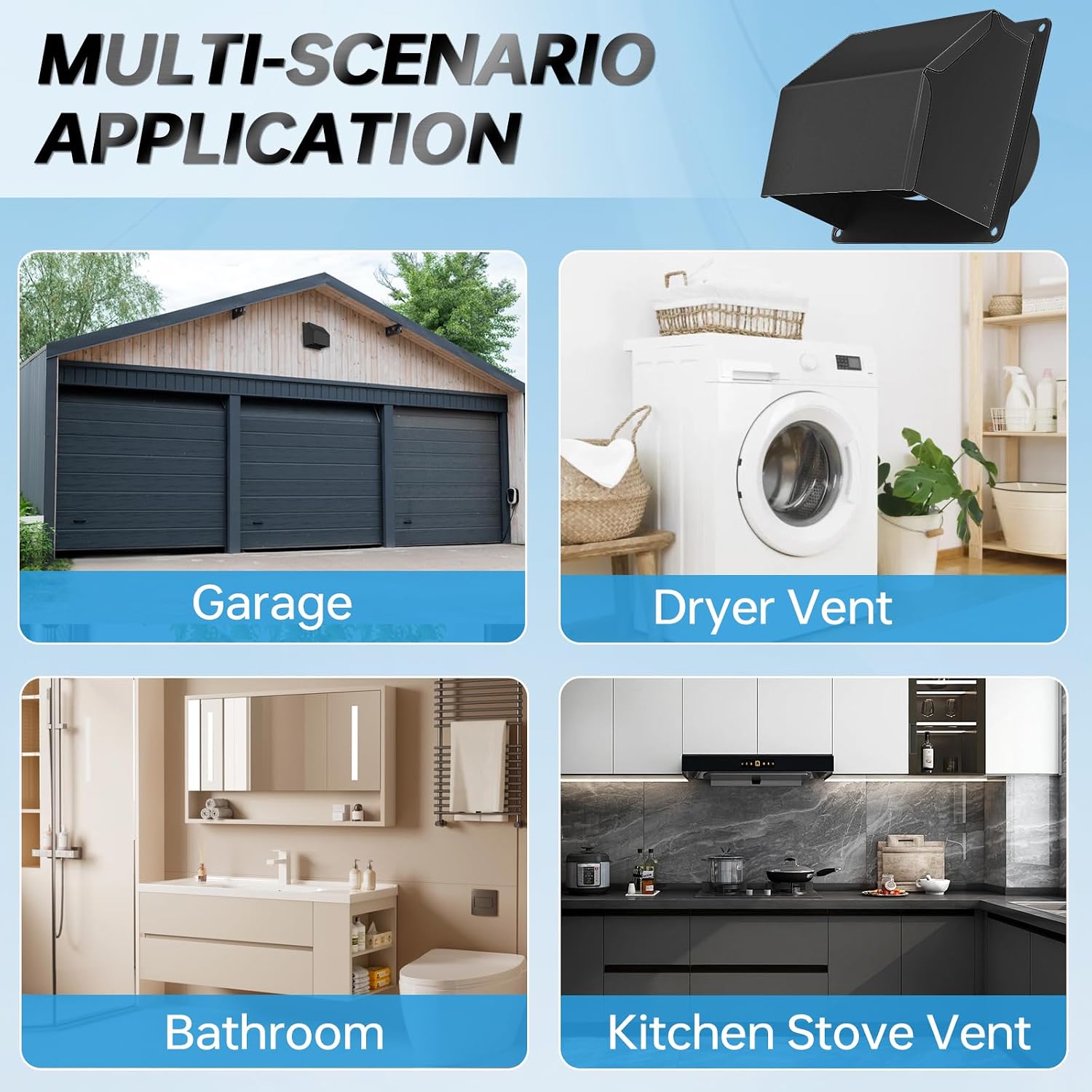 4 Inch Dryer Vent Cover Outside with Detachable Front Cover, Metal Exterior Wall Vent with Cushioned Non-Return Flap & Easy Maintenance Design, Outdoor Dryer Exhaust Vent for House, Black