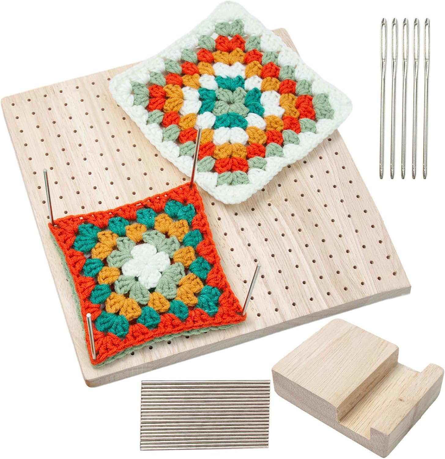 Wooden Blocking Board Granny Crochet Setting Sewing Knitting Practical Granny SquaresLovers for Shorts Pins with Pegsbaskets for Beginners Blankets Wooden Handcrafted