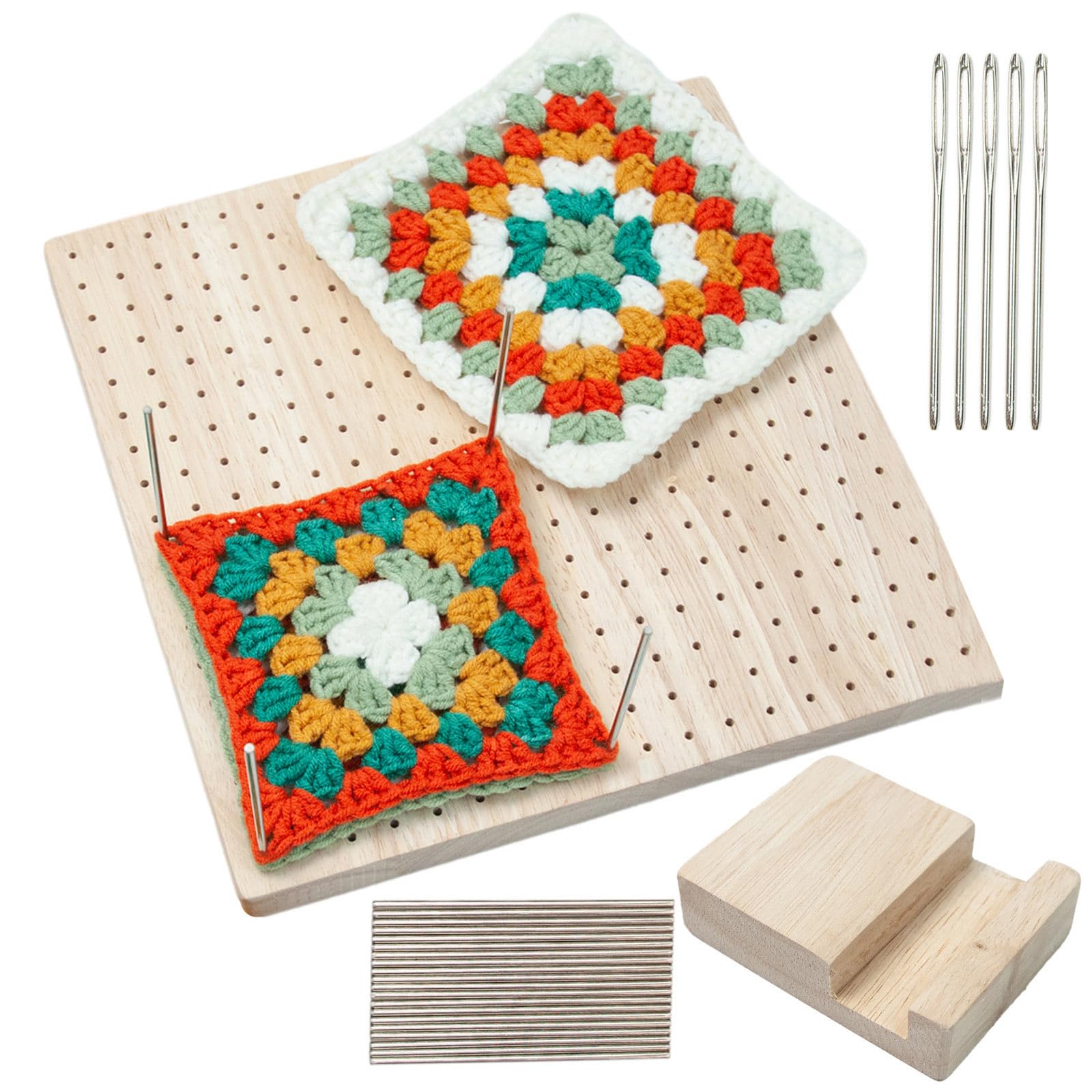 Kit tavola per uncinetto in legno con perni in acciaio inossidabile per lavorare a maglia Tavola quadrata per uncinetto per amanti del fai da te Regali Blocco per uncinetto Perni per maglia Aste