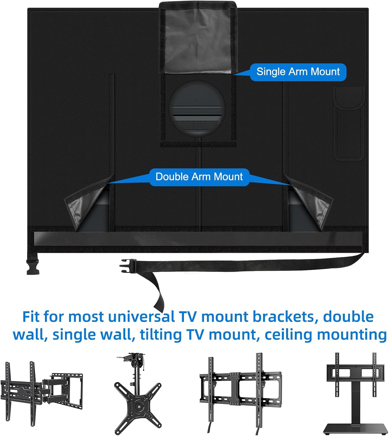 Outdoor TV Cover 46 to 48 inch Waterproof, 600D Heavy Duty Full Protection TV Outdoor Covers with Waterproof Zipper for Outside Flat Screen TV, Black, Cover Size 46.5"W x 29"H x 5"D, Fit for Standard Mounts and Stands image 4