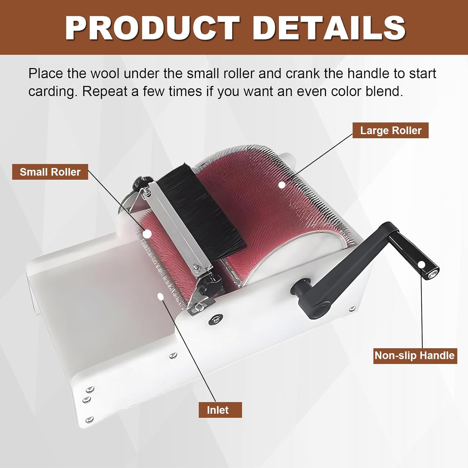 Manual Wool Carding Machine | Drum Carding Machine, Manual Wool Carding Machine Set,8/16 Inch Aluminum Alloy Drum with Stainless Steel Card Clothing,Suitable Industrial Wool Blends 8inches
