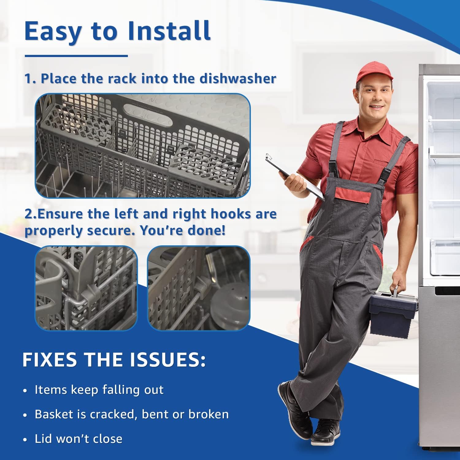 UPGRADED Lifetime Appliance 8531233 Silverware Basket Compatible with Whirlpool, Kenmore Dishwasher - WP8531233