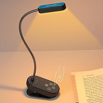 Glocusent Mini Clip on Book Light for Reading in Bed, Rechargeable Amber Blue Light Blocking Reading Light, 16 LEDs & up to 80 Hours, 3 Eye-Care Colors & 5 Brightness, Ideal Gift for Bookworms & Kids