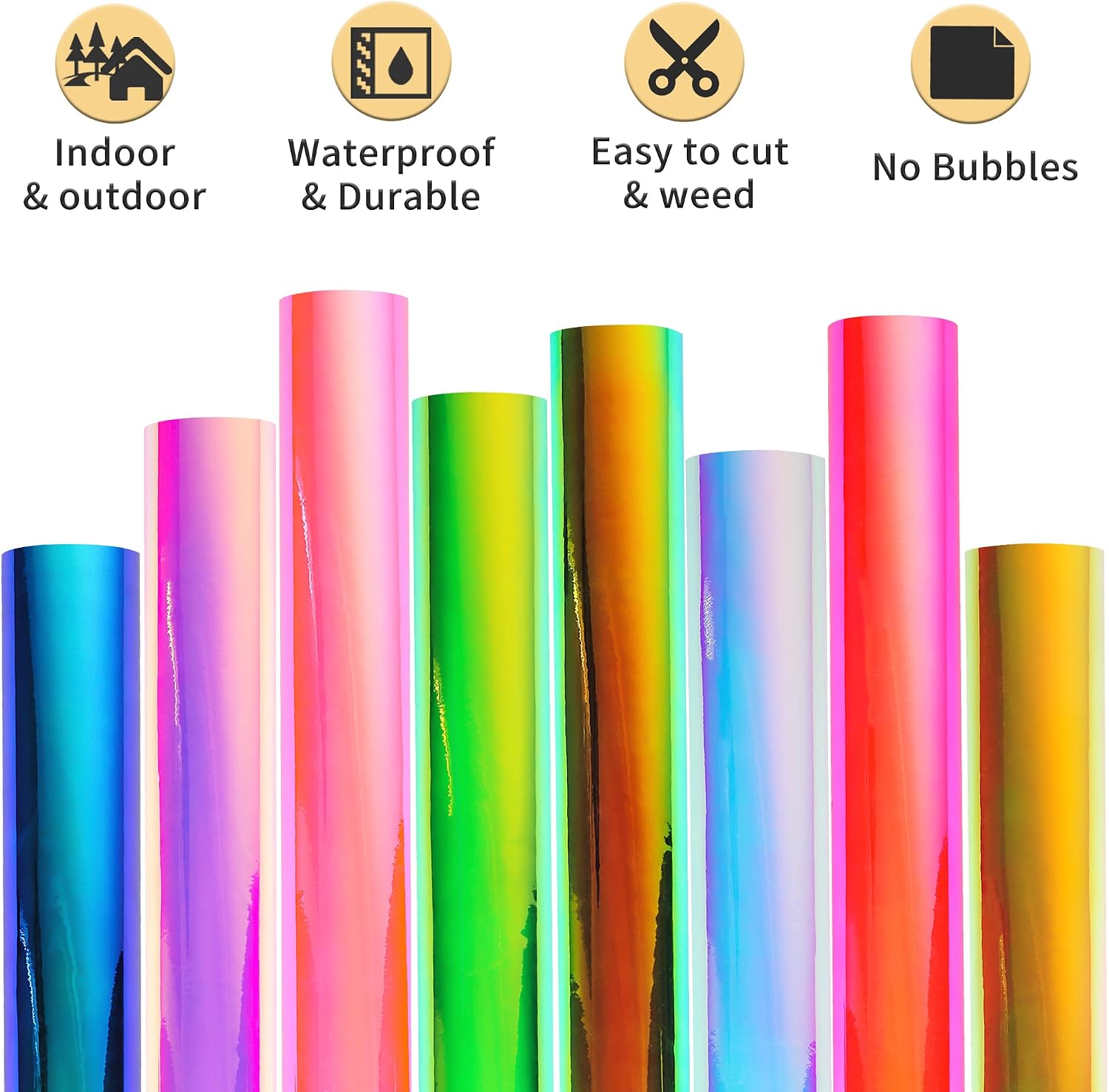Holographic Vinyl for Cricut - IModeur 8 Pack Permanent Holographic Opal Vinyl Bundle (12" x 12") Permanent Adhesive Vinyl Sheets for DIY Crafts, Party Decoration, and Car Decal