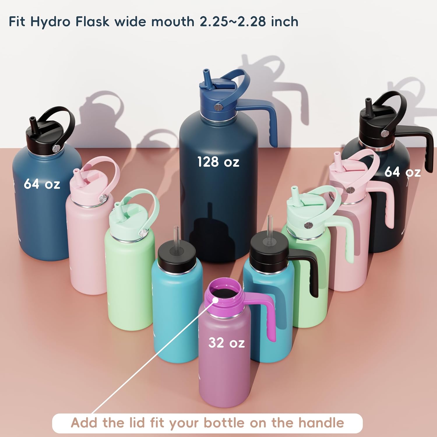 Replacement Lid for Hydroflask Wide Mouth Water Bottle, Top Lids with Straw for Hydro Flask Accessories, Top Sport Bottle Handle Cap for Hydroflask 12 16 20 32 40 64 128 oz Wide Mouth - Image 3