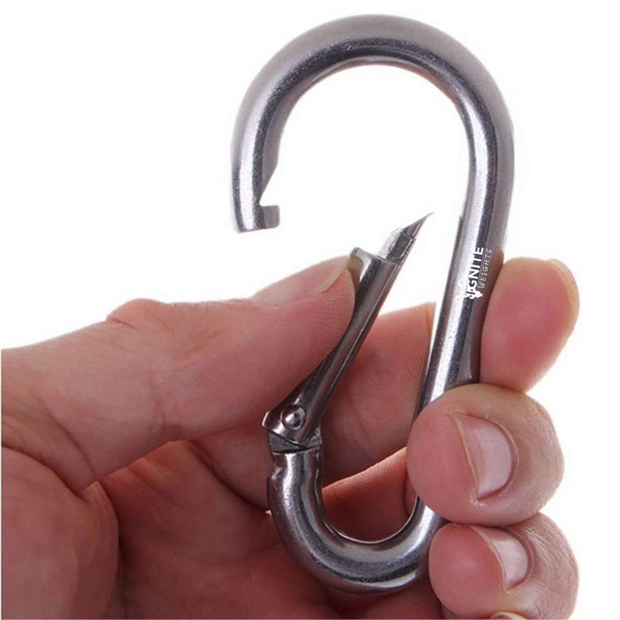 IGNITE WEIGHTSยฎ Heavy Duty, Stainless Steel Carbiner Clip Snaphook-3.16Inch Safety Lock Cable Attachment, Keychain, Hook Swing Connector, (Silver) Pack of 4 2