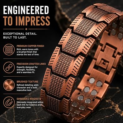 Men's Copper Bracelet,3X Strength 99.99% Pure Copper Magnetic Bracelets with Magnets,Adjustable Length