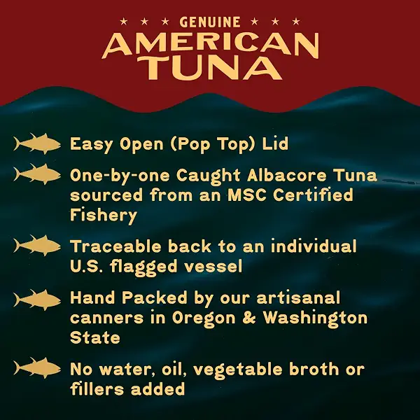 Genuine American Tuna - Premium Wild Pacific Albacore Tuna Fillets - No Salt | (6) 5 oz Cans | Canned in the US, Supporting US fishermen | Gluten Free, High Protein, Omega 3s | Hand-Packed in the U.S.A. 3