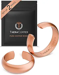 TheraCopper Pure Copper Rings for Women & Men (2-Pack) — 100% Pure Copper Ring — Raw, Solid & Uncoated Authentic Handmade Open-End Adjustable Ayurvedic Jewelry Rings (S/M + L/XL)
