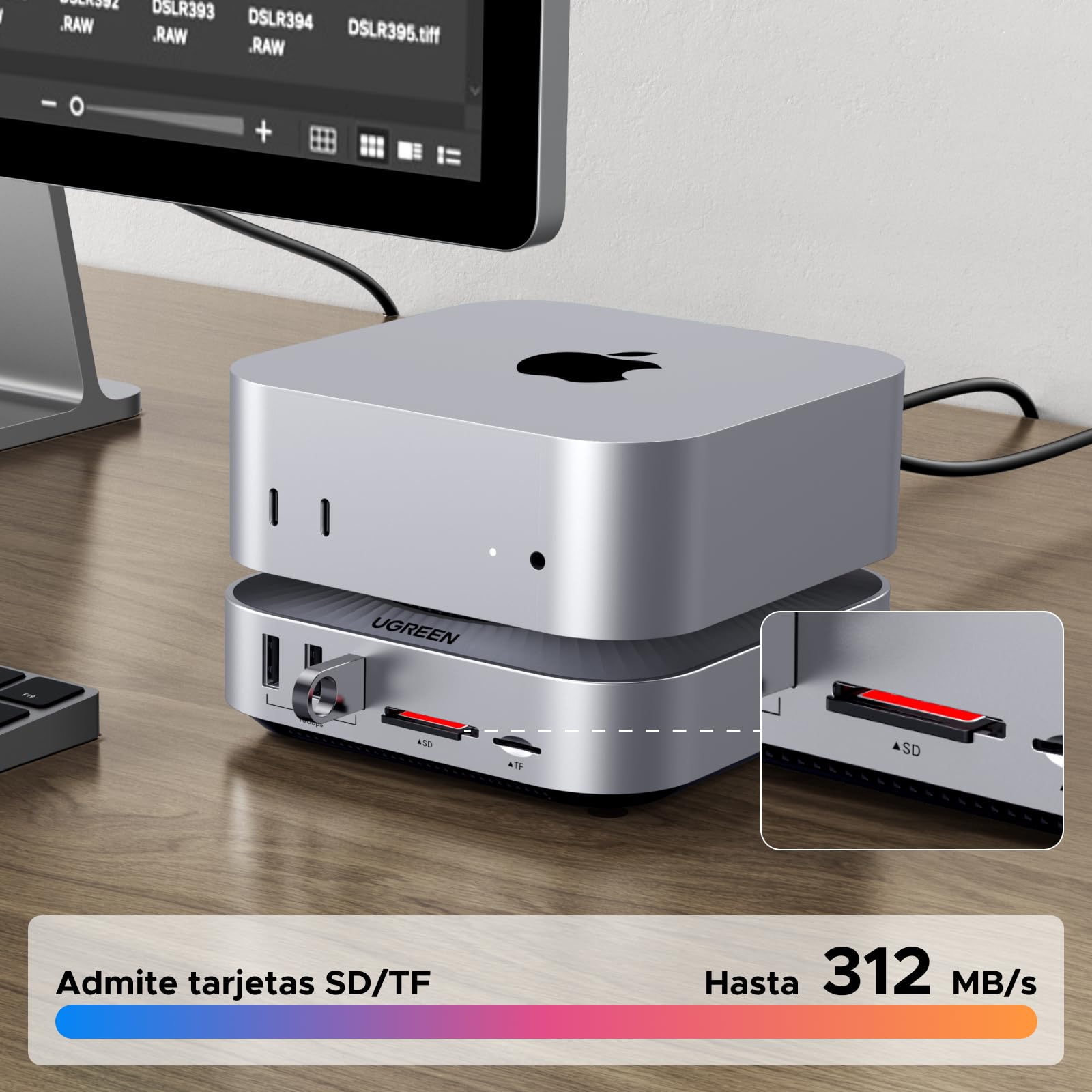 UGREEN USB4.0 40Gbps Docking Station Compatible con Mac Mini M4 y M4 Pro | con Carcasa M.2 NVME SSD 40Gbps, HDMI 8K 30Hz, 5*USB 4A1C 10Gbps Rápida , Lector de tarjetas SD TF 312MB/s, Audio de 3,5mm