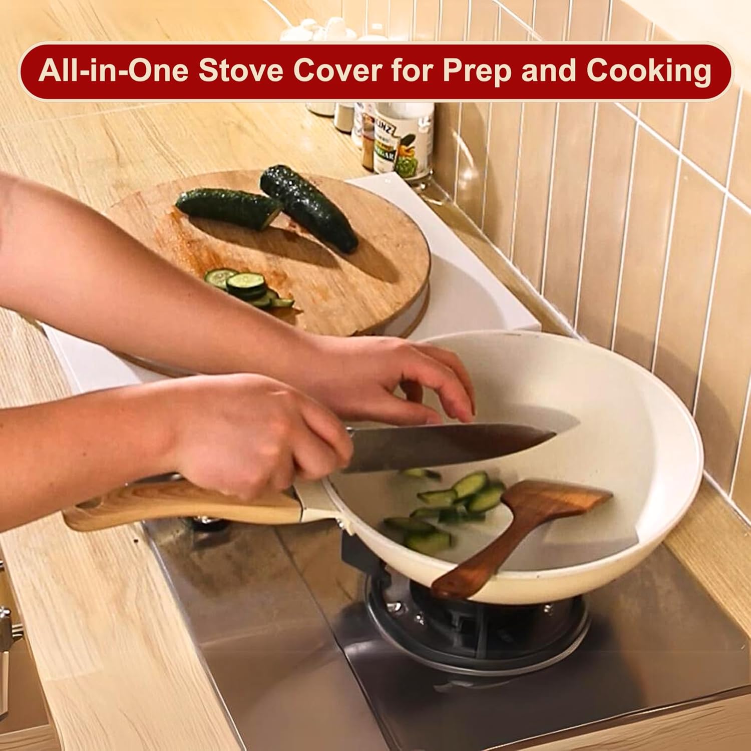 Multipurpose White Kitchen Stove Cover, Heat Resistant Countertop Protector for Gas and Electric Stoves, Space-Saving Cooktop Board