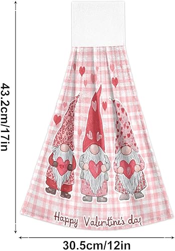 Miniatura 3 de Kcldeci Toallas de mano colgantes para el día de San Valentín con lazo para colgar, gnomos, corazones, toallas de mano suaves y gruesas, toallas