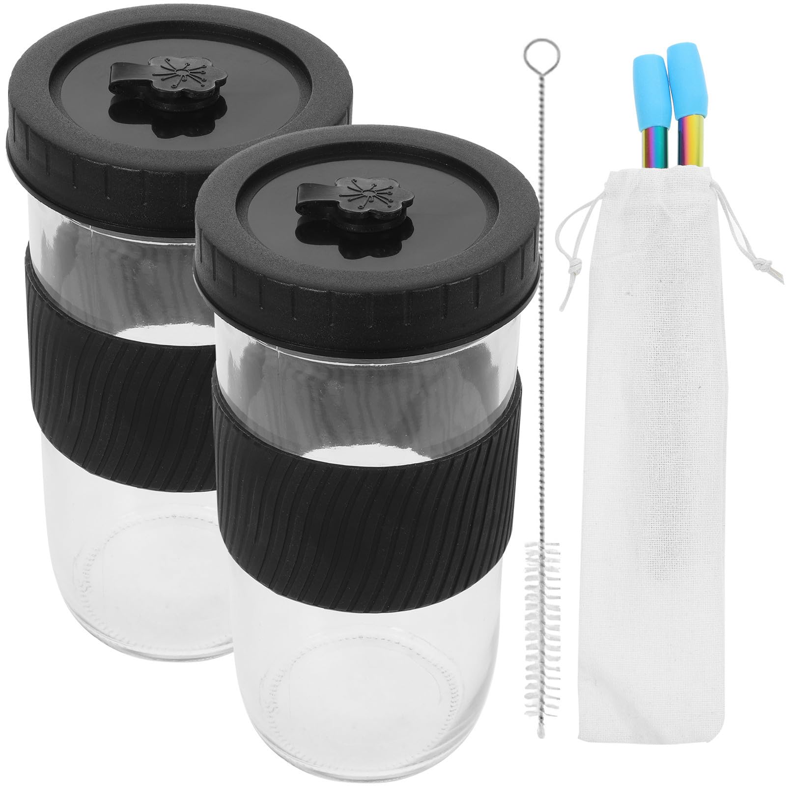 Vasos de vidrio con tapa y pajita juego de 2 Holibanna térmicos
