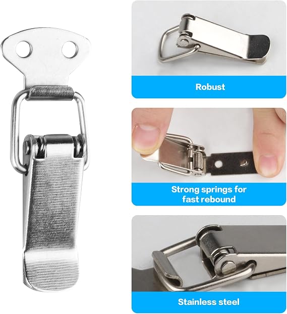 10 Pcs Spring Loaded Toggle Latch Hasps, Tension Clasp | Steel Duck Billed Buckle Latch Catch,56mm Lever Clasp Latches Catch Clamp Clip for Drawer Cabinet Case Toolbox,with 40 Screws