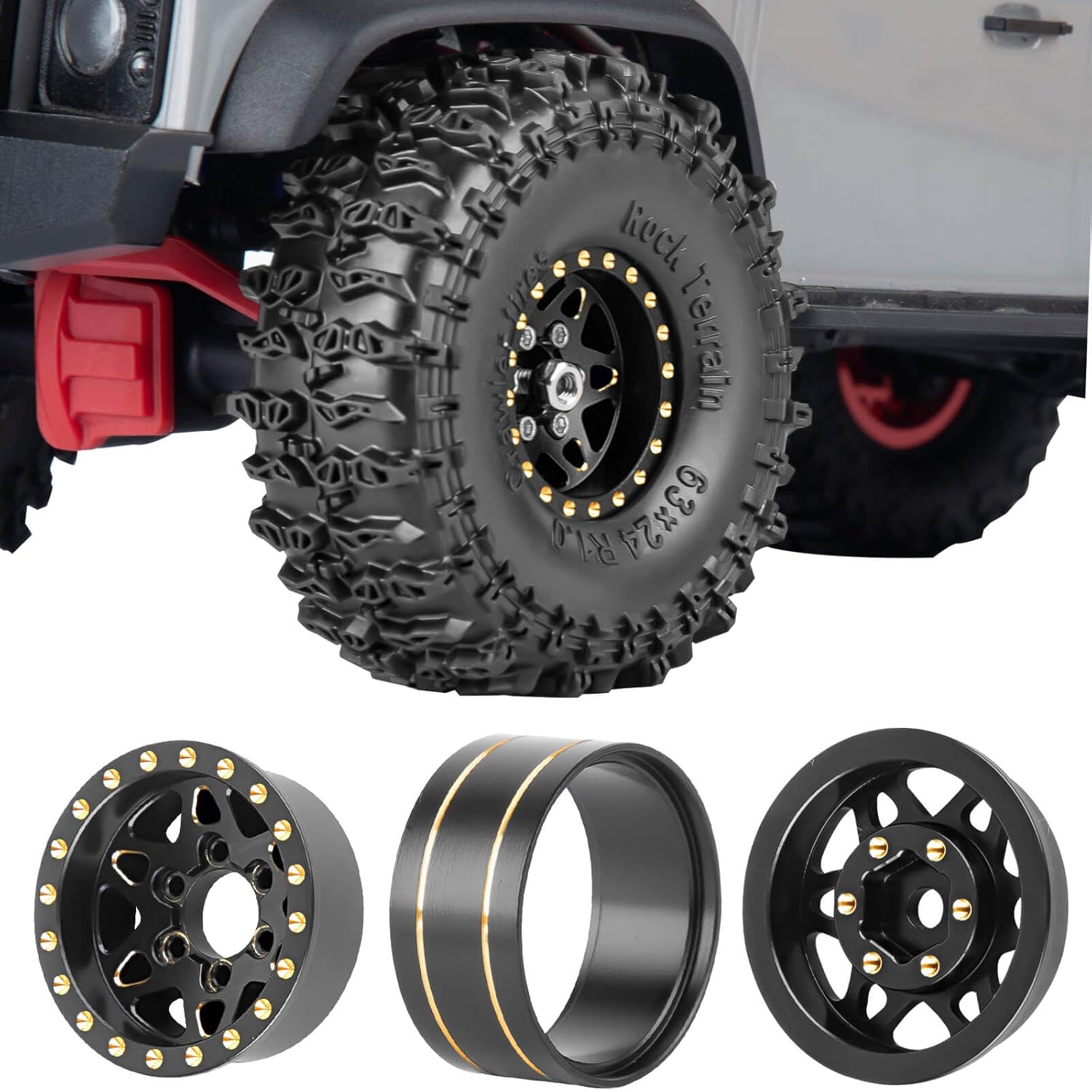 1.0in Beadlock RC Wheel Rim for 1/18 1/24 Trx4m Axia 1 SCX24 RC Crawler,Full Brass RC Wheel Hub Rim (4pcs)