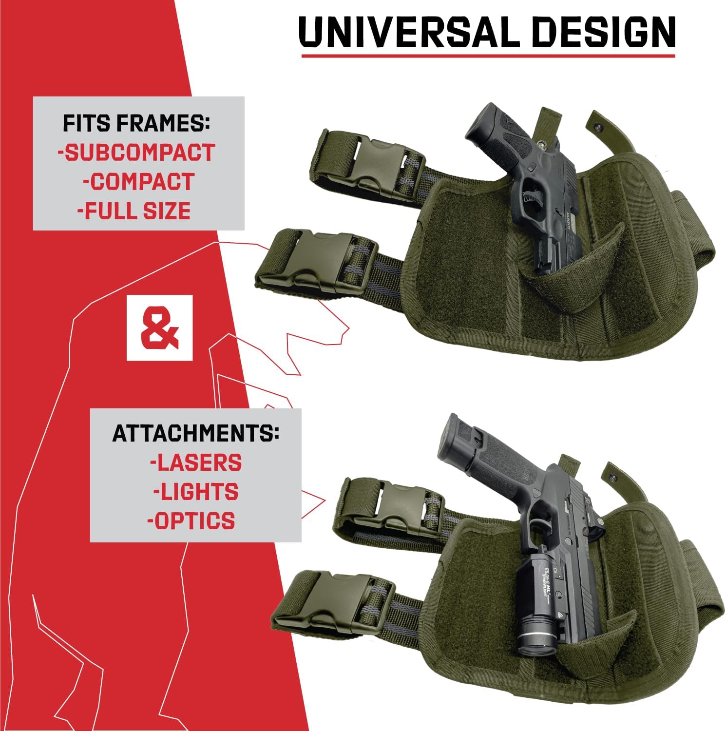 Universal Drop Leg Holster 500D Nylon | American Company | Thigh Holster Mag Pouch | Adjustable Gun Holster Fits Any Pistol | Sig, Glock, S&W