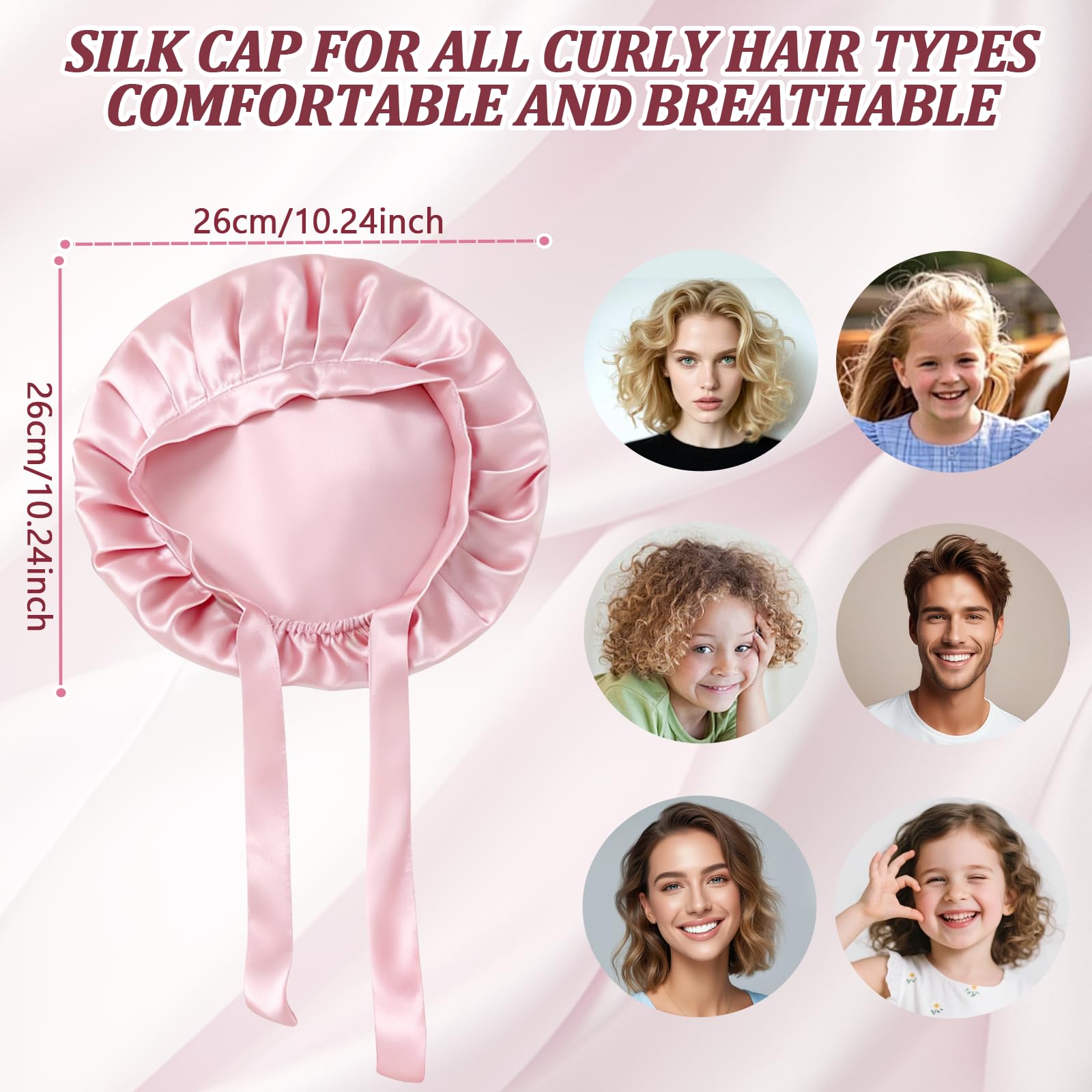 Berretto da Notte in Seta 22 Momme 100% Seta di Gelso, Cuffia Setas Capelli Ricci, Donna Berretto Da Notte Raso, Morbido e Confortevole, Traspirante, per Capelli Corti(M/Rosa
