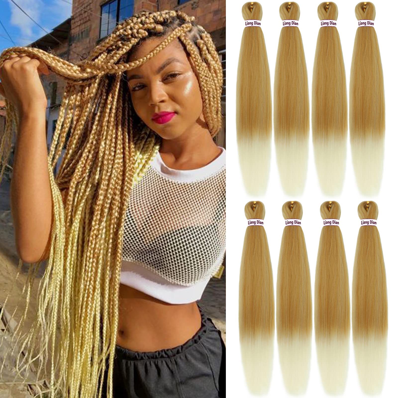 Pre stretched Braiding Hair Long 30 Inch 8 Packs Ombre Braiding Hair Hot Water Setting Synthetic Hair for Crochet Twist Braids (30 Inch,27/613)