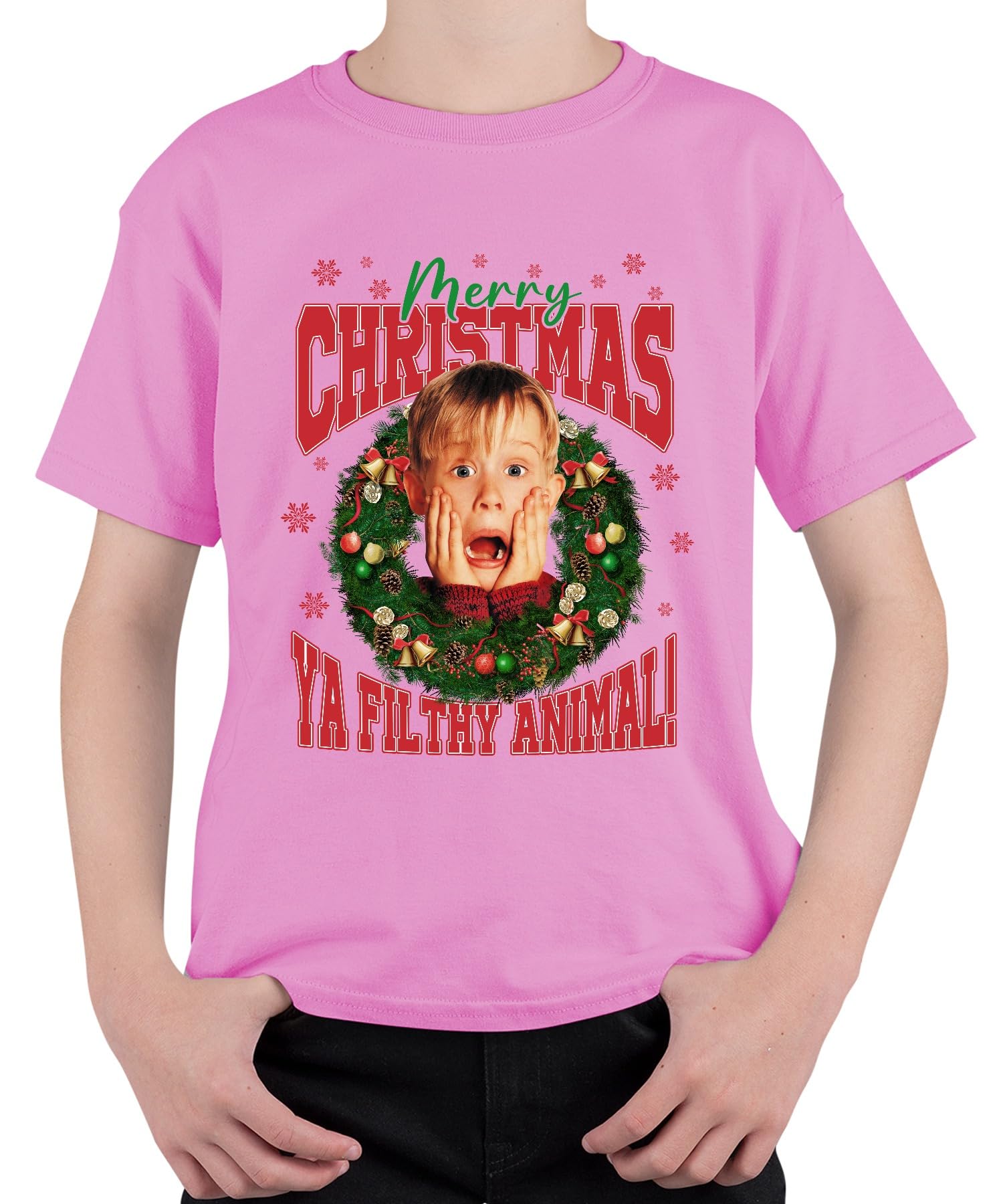 Printera Unisex Kids Pink Merry Christmas Ya Filthy Animal Kevin Mccallister - Home Alone Christmas Xmas Children's T-Shirt, 104