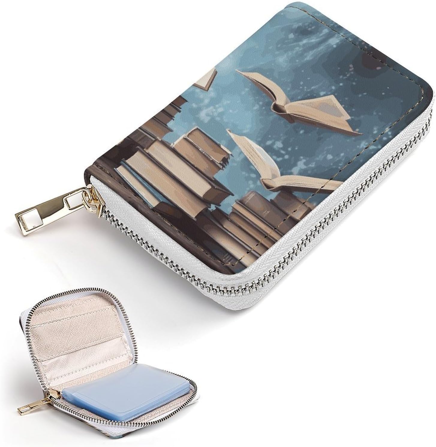 Books in The Sky Card Holder RFID Blocking,Credit Card Wallet for Women And Men,Card Case Organizer Bag with Zipper