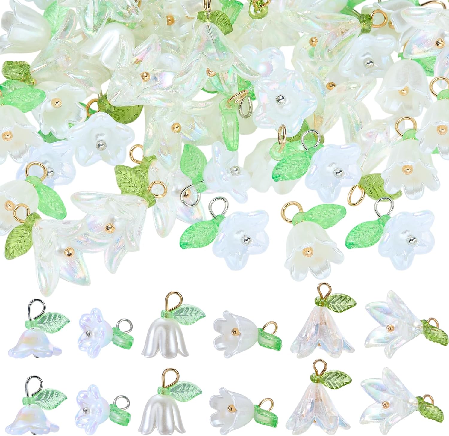 45-50Pcs Flower Charms for Jewelry Making Acrylic Charms for Bracelets Acrylic May Bells Floral Pendants for DIY Crafts Necklace Earring Jewelry Making Decoration