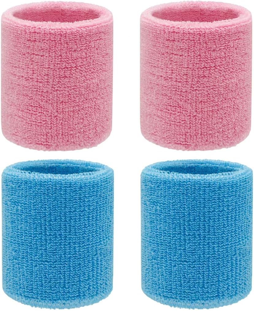 4 Pack 3 inch Wrist Sweatbands Tennis Wrist Bands Absorbent Sweat Band for Men and Women - Elastic Athletic Wrist Bands for Tennis, Basketball, Running, Working Out