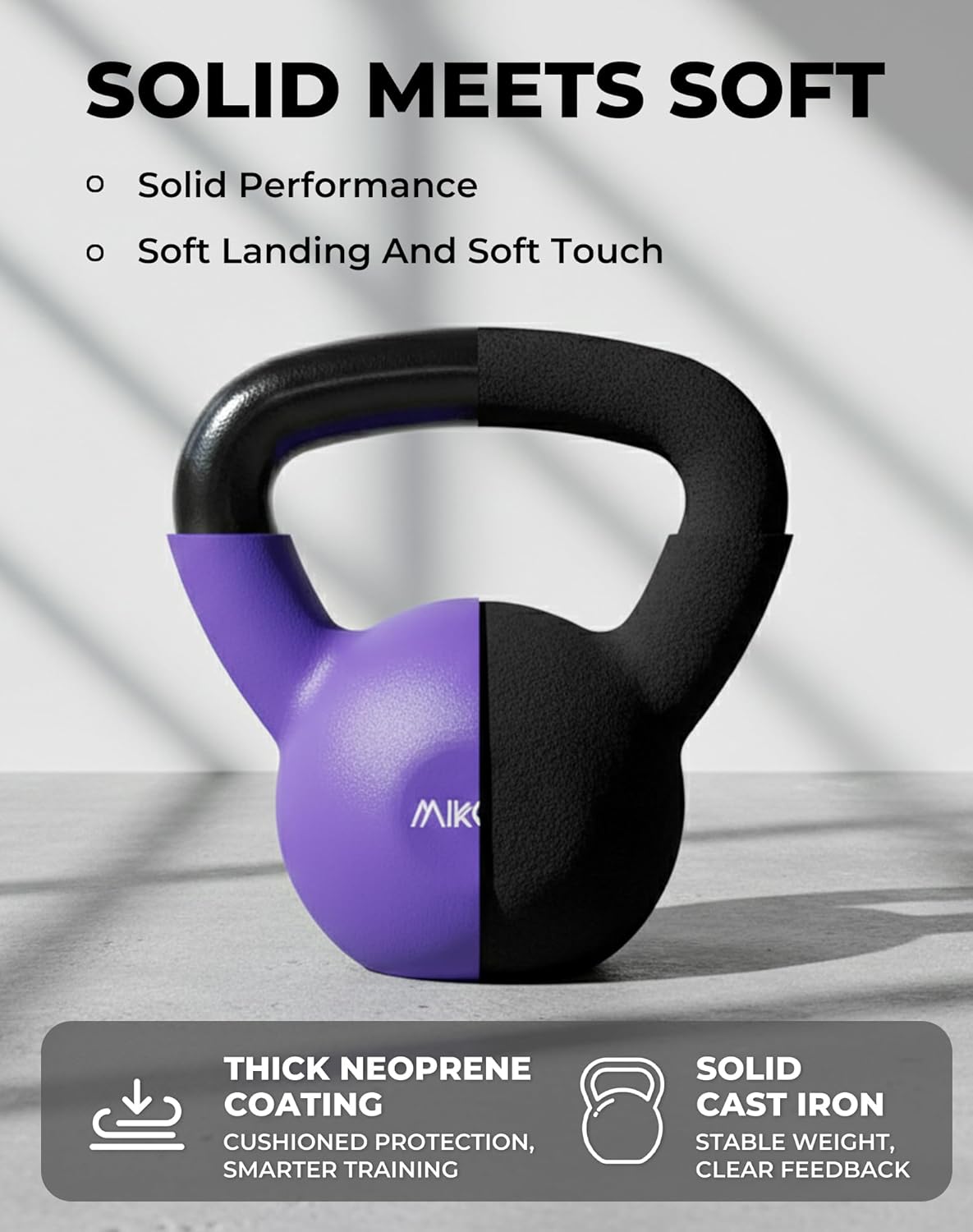 Mikolo Neoprene Coated Cast Iron Kettlebells 5-30LB Set, Solid Weight Set with Wide Grip Handle and Flat Bottom, Ideal for Full Body Strength Training at Home Gym