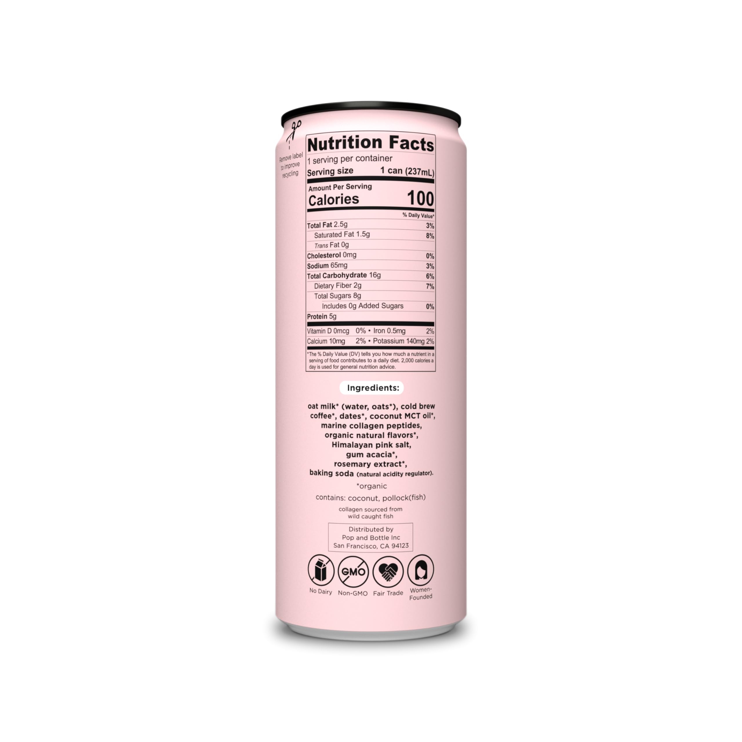 POP AND BOTTLE Vanilla Oat Milk Latte with Collagen, 8 FZ