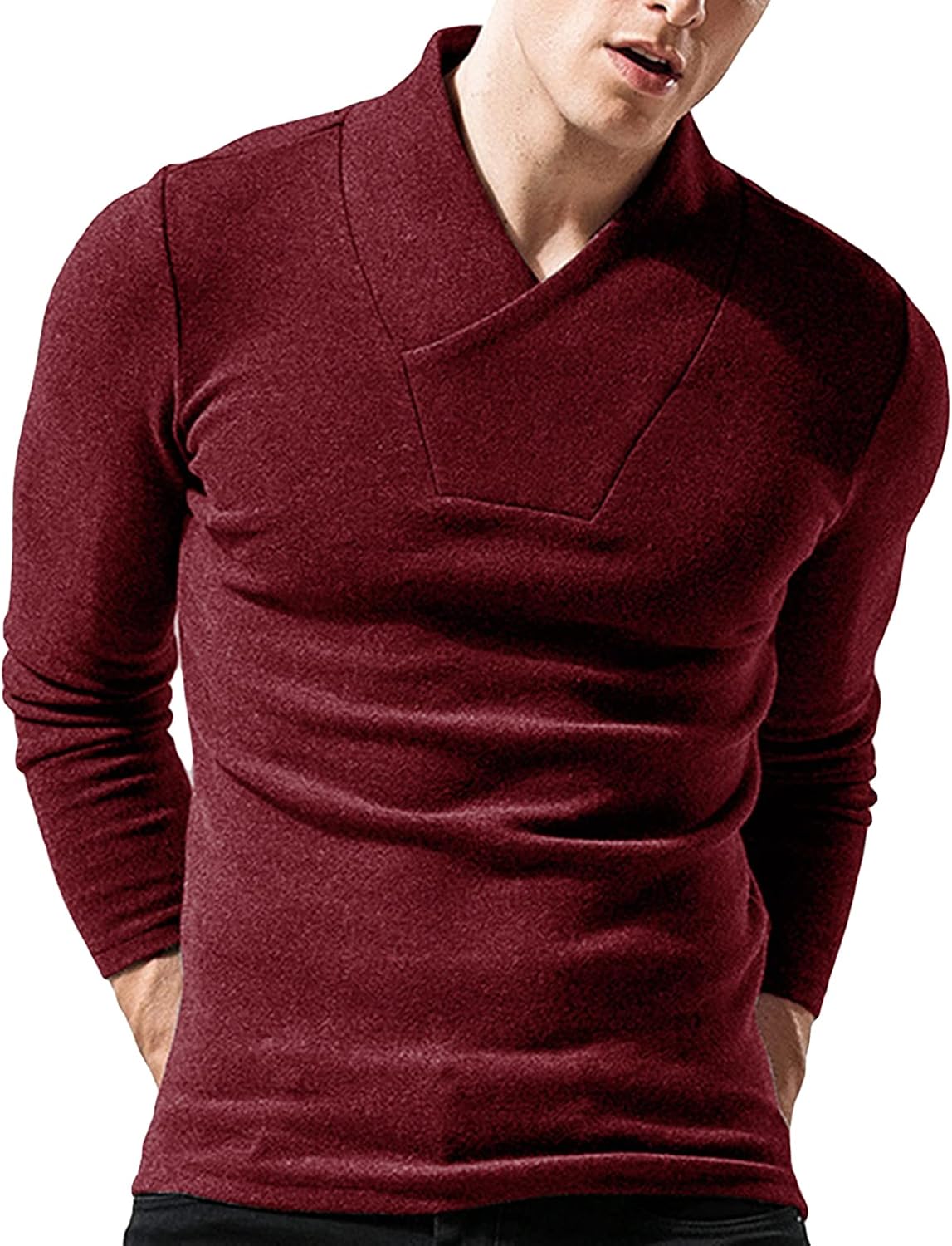 Mens Mock Neck Long Sleeve Shirts Slim Fit Workout Running Thermal Athletic Top Lightweight Basic Pullover Sweater