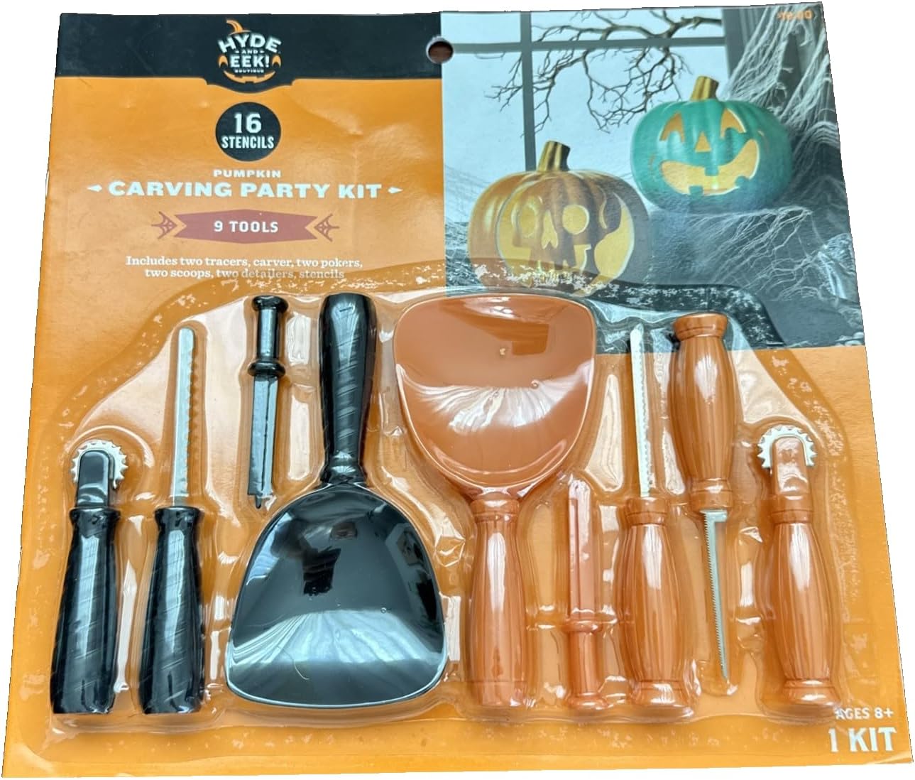 Pumpkin Carving Party Kit - 16 Stencils and 9 Tools