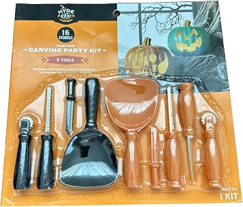 Pumpkin Carving Party Kit - 16 Stencils and 9 Tools