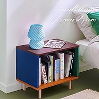 Vista 5 de ONEWISH Mushroom Lamp, Small Table Lamp with Sea Blue Striped Glass, Nightstand Lamp Bulb Included