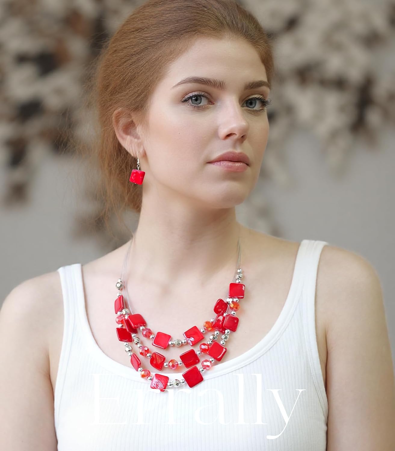 Layered Beaded Statement Necklaces for Women Square Shell Bead Collar Necklace and Earring Set Birthday Gifts Boho Jewelry Sets for Women - Image 3