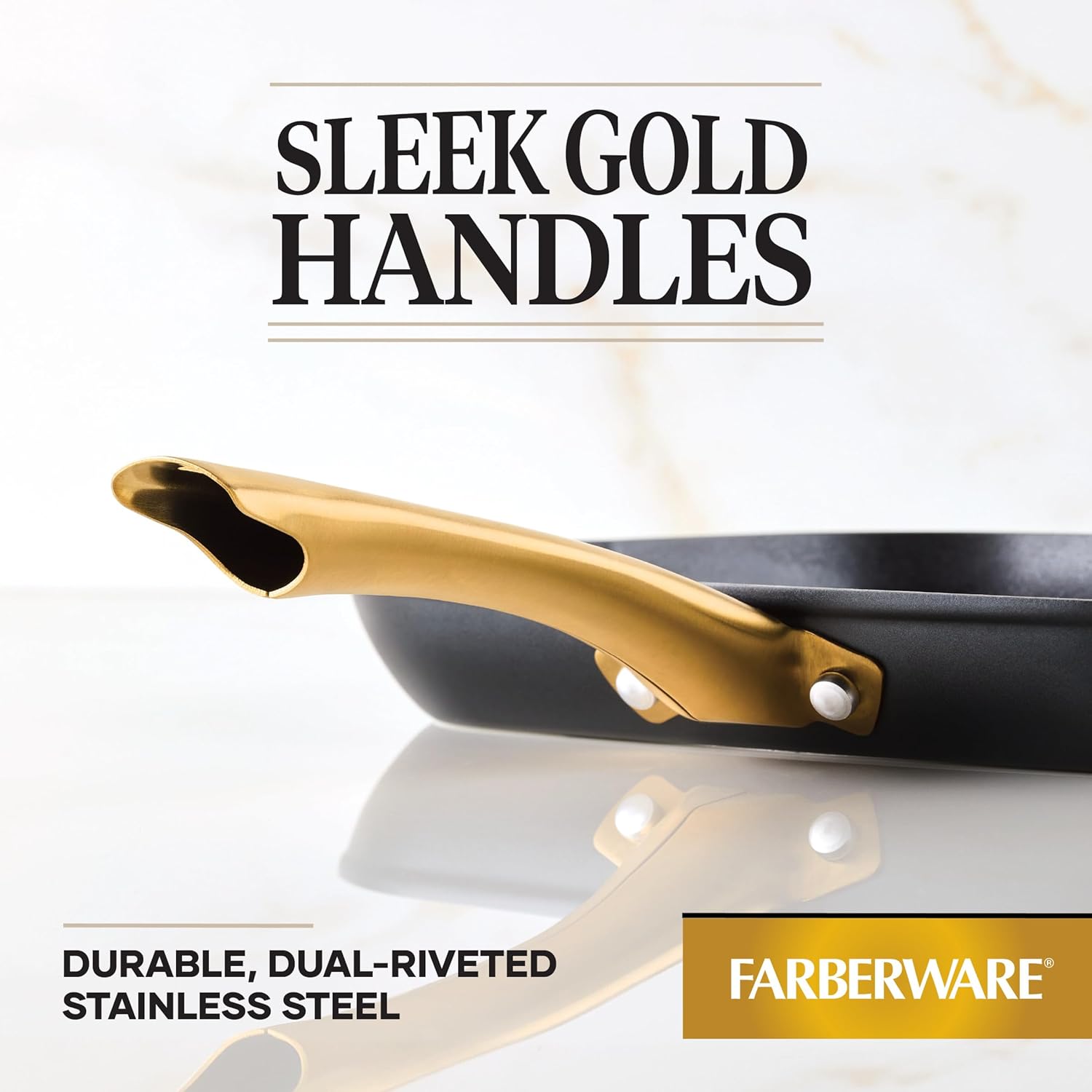 Farberware Forged Induction Ceramic Cookware Nonstick Square Grill Pan/Griddle Pan, Dishwasher Safe, Suitable for All Stovetops, 11 Inch - Black and Gold