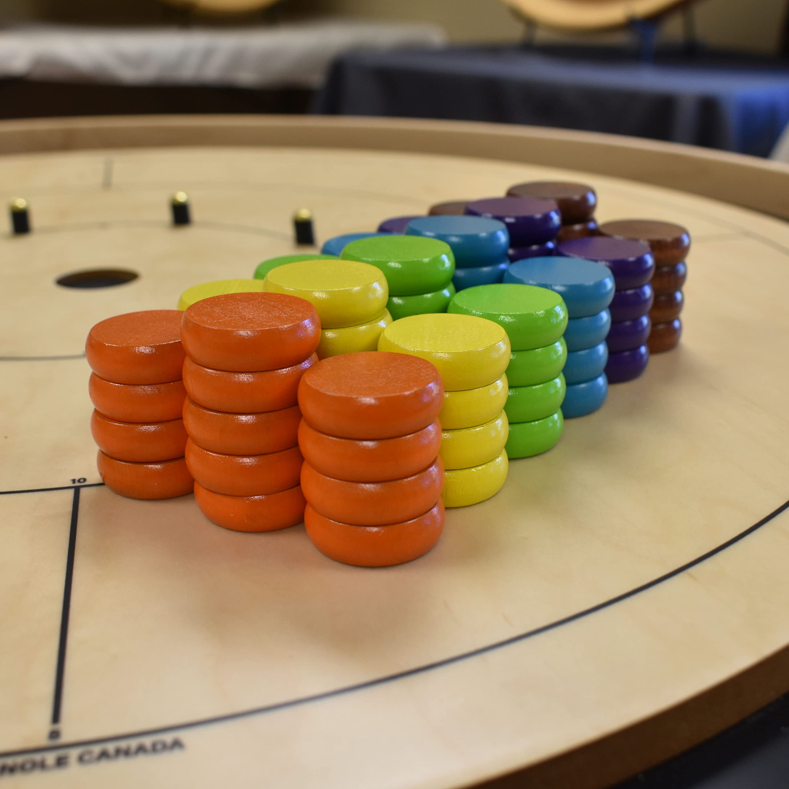 Crokinole Canada Crokinole Disc Party Pack - 78 Large Tournament Style Discs (1 1/4 Inch Diameter) - 6 Colors (Orange, Yellow, Lime Green, Light Blue, Purple, Walnut Stain) - 8+