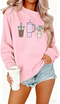 UNIQUEONE Women Nursing Sweatshirts for Breastfeeding Hidden Zipper Maternity Tops Long Sleeve Pullover Casual Clothes