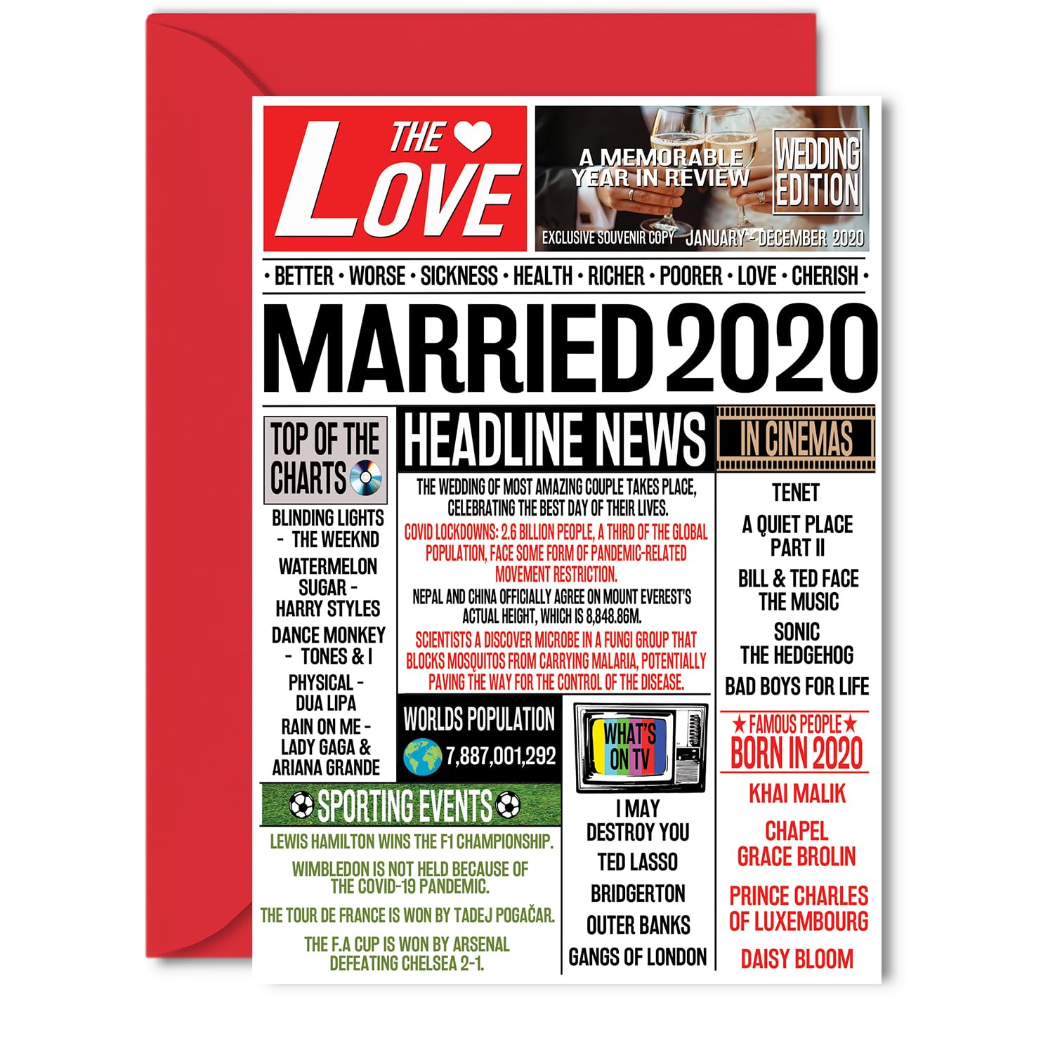 6th Anniversary Card for Women Men - Married 2020 Newspaper - 6 Year Wedding Anniversary Card for Partner Husband Companion Wife, 5x7 Inch Anniversaries Greeting Cards