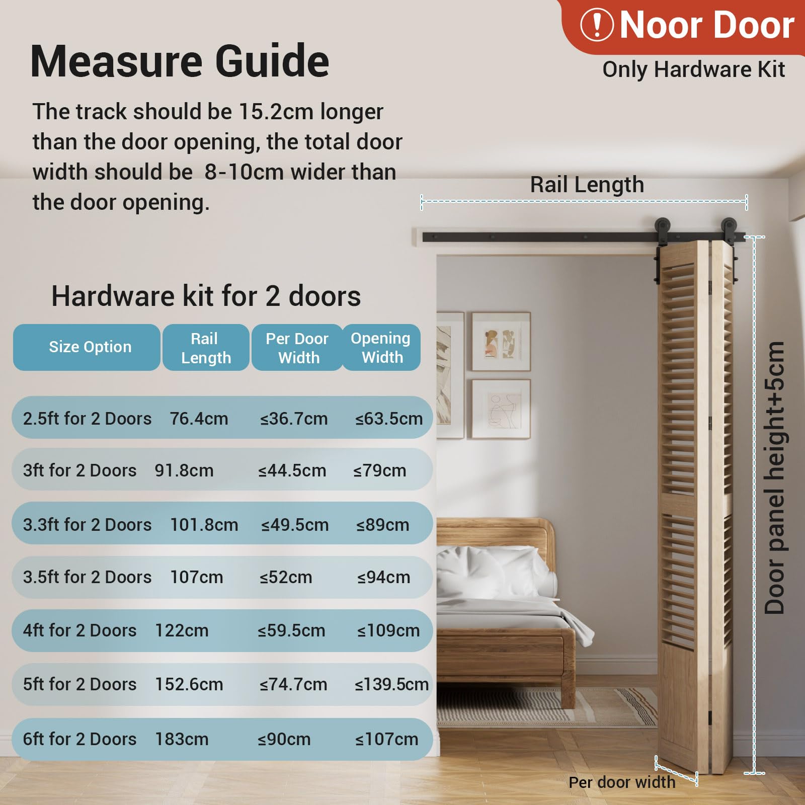 Juego completo de 224 cm para 2 puertas de madera de 109 cm (no incluye puerta), color negro