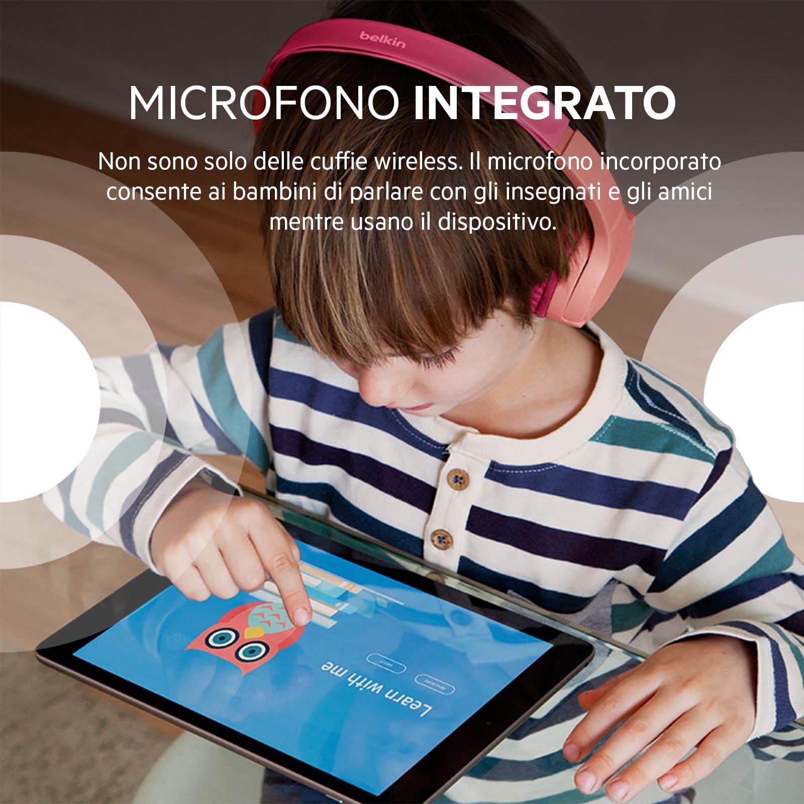 Belkin SoundForm Mini, cuffie wireless per bambini con microfono integrato, headset on-ear per didattica a distanza, scuola e viaggi, compatibili con iPhone, iPad, dispositivi Galaxy e altro- Rosa