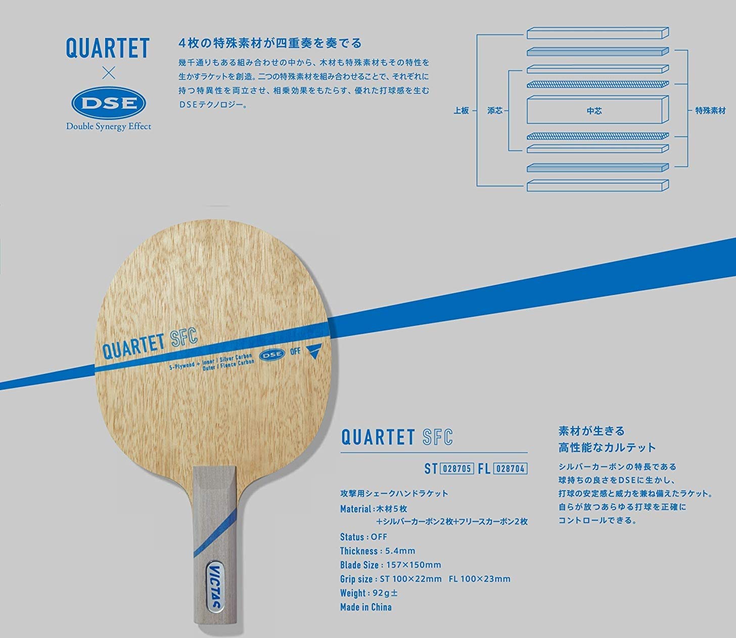 Amazon | ヴィクタス(VICTAS) 卓球 ラケット カルテット SFC シェーク