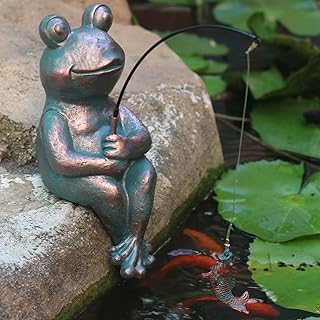 Antique Copper Fishing Frog Statue - Outdoor Garden Statue & Koi Pond Decor