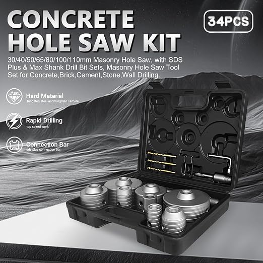 Brocas para concreto, kit de 34 piezas, diámetro 30-110mm, SDS Plus miniatura 5