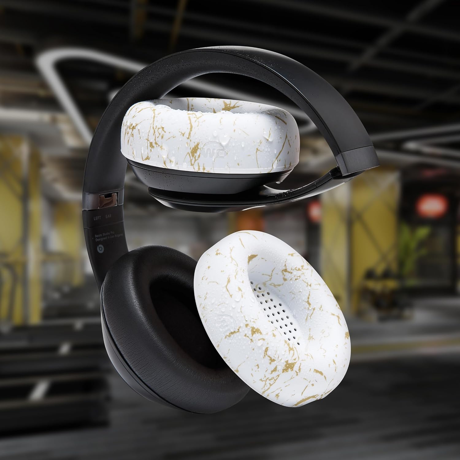 WC SweatZ Studio Pro - Patented Protective Silicone Earpad Covers for Beats Studio Pro Made by Wicked Cushions | Sweatproof & Easily Washable | Gold Marble