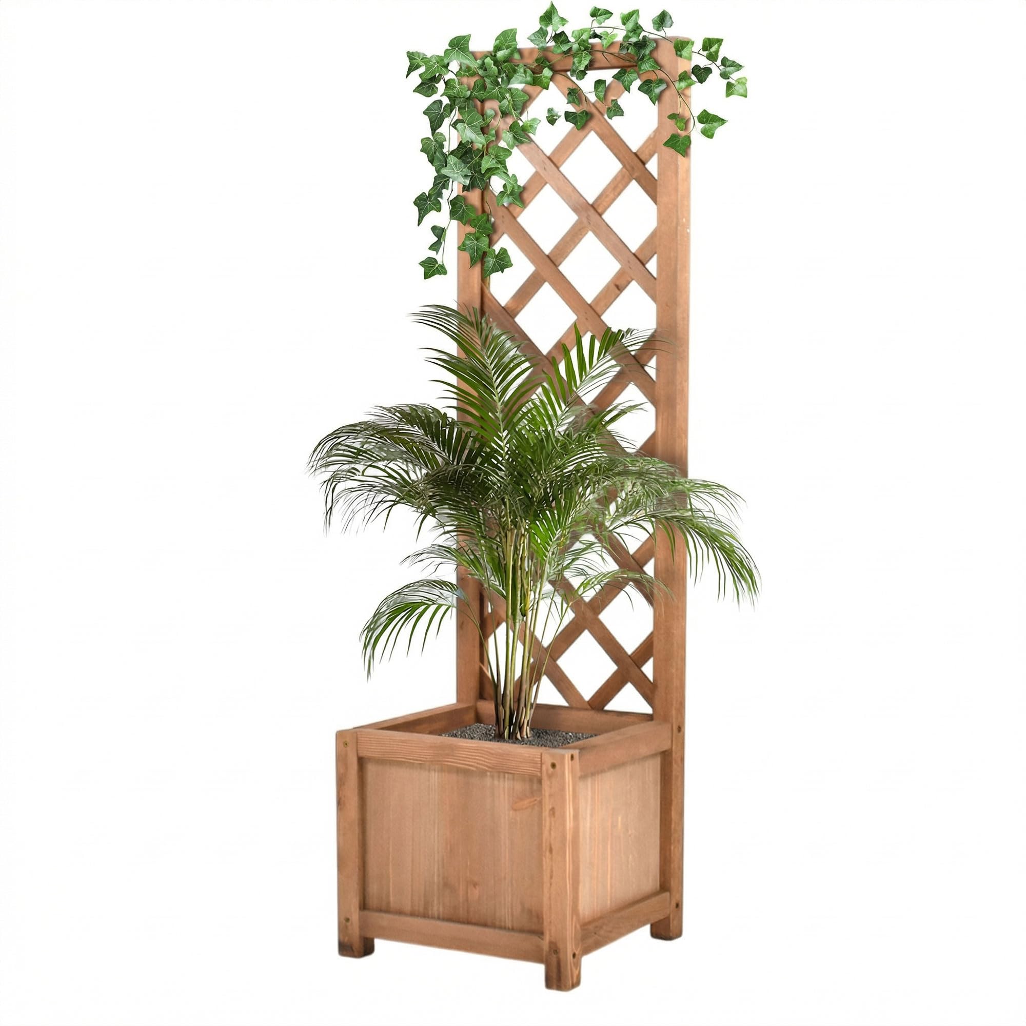 FRANKYSTAR Rosy - Fioriera da Esterno Giardino con Grigliato 35x120x30 cm per Piante Rampicanti in Legno di Cedro Impregnato Ebony