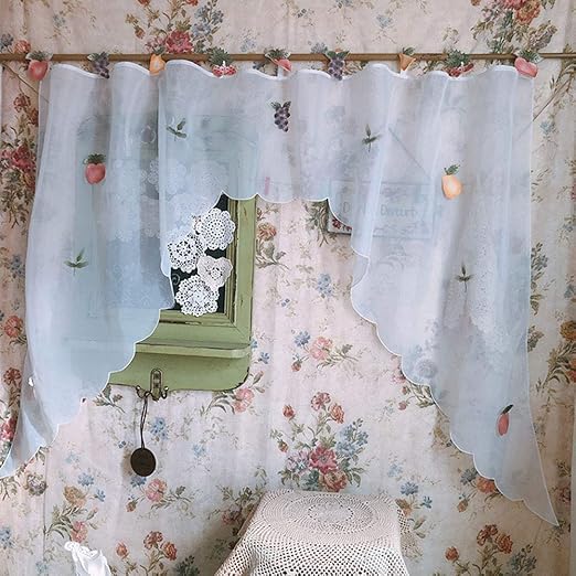 Amazon Facc カフェ カーテン おしゃれ 白い三角形 小 窓 カーテントランスペアレント カフェ カーテン レース防塵とソフト カフェ カーテン 縦長アメリカンスタイル カフェ カーテン 百 均フルーツ刺繍入り カフェカーテン オンライン通販