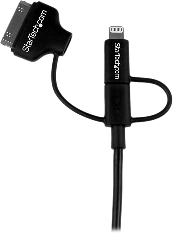 1m 3 ft Black Apple 8-pin Lightning or 30-pin Dock Connector or Micro USB to USB Cable for iPhone iPod iPad - Charge & Sync (LTADUB1MB)