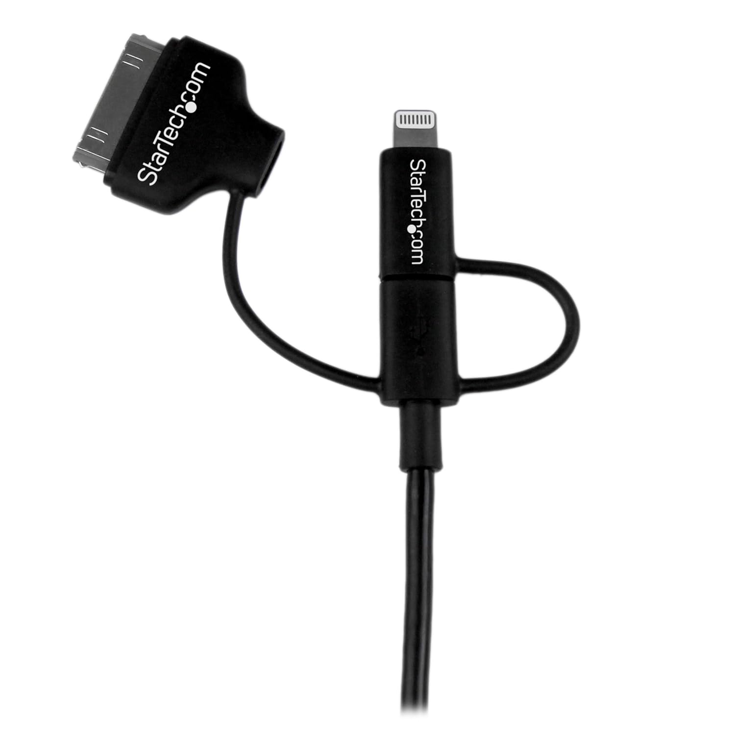 StarTech.com 1m 3 ft Black Apple 8-pin Lightning or 30-pin Dock Connector or Micro USB to USB Cable for iPhone iPod iPad - Charge & Sync (LTADUB1MB)