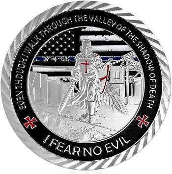 United States Policeman Prayer with Thin Blue Line Law Enforcement Challenge Coin