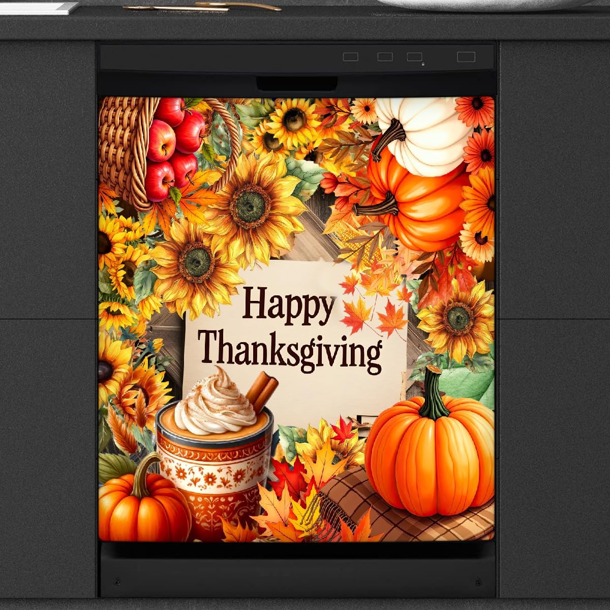 Thanksgiving Pumpkin Dishwasher Magnet Cover, Kitchen Fall Decoration dishwashers Covers Scratch Resistant for Home Kitchen Utensils Decal Refrigerator Thanksgiving Decoration 23 x 26 Inch