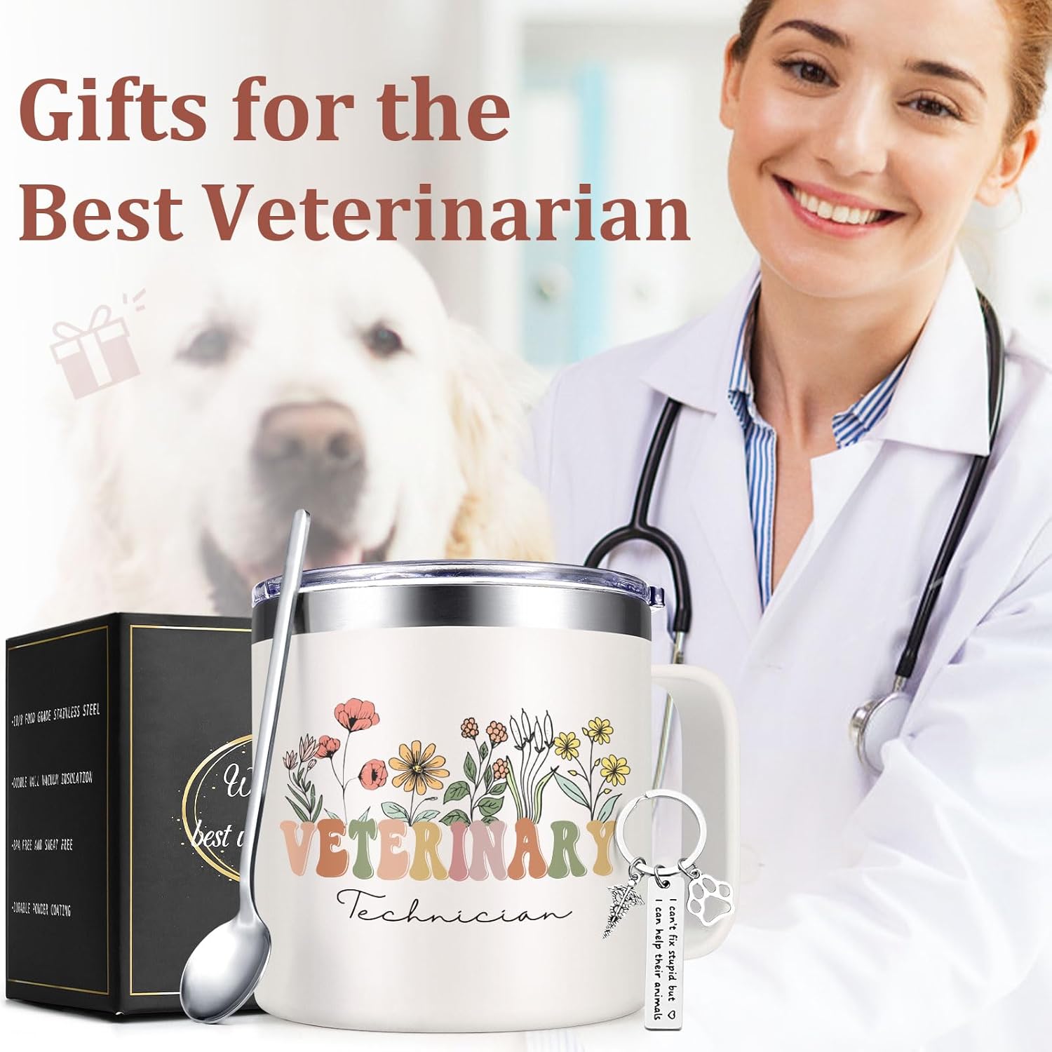 Lifecapido Vet Tech Gifts, Veterinary Technician 14oz Coffee Mug with Keychain, Vet Tech Week Christmas Birthday Gifts for Veterinarian Veterinary Technologists, Creamy - Image 2